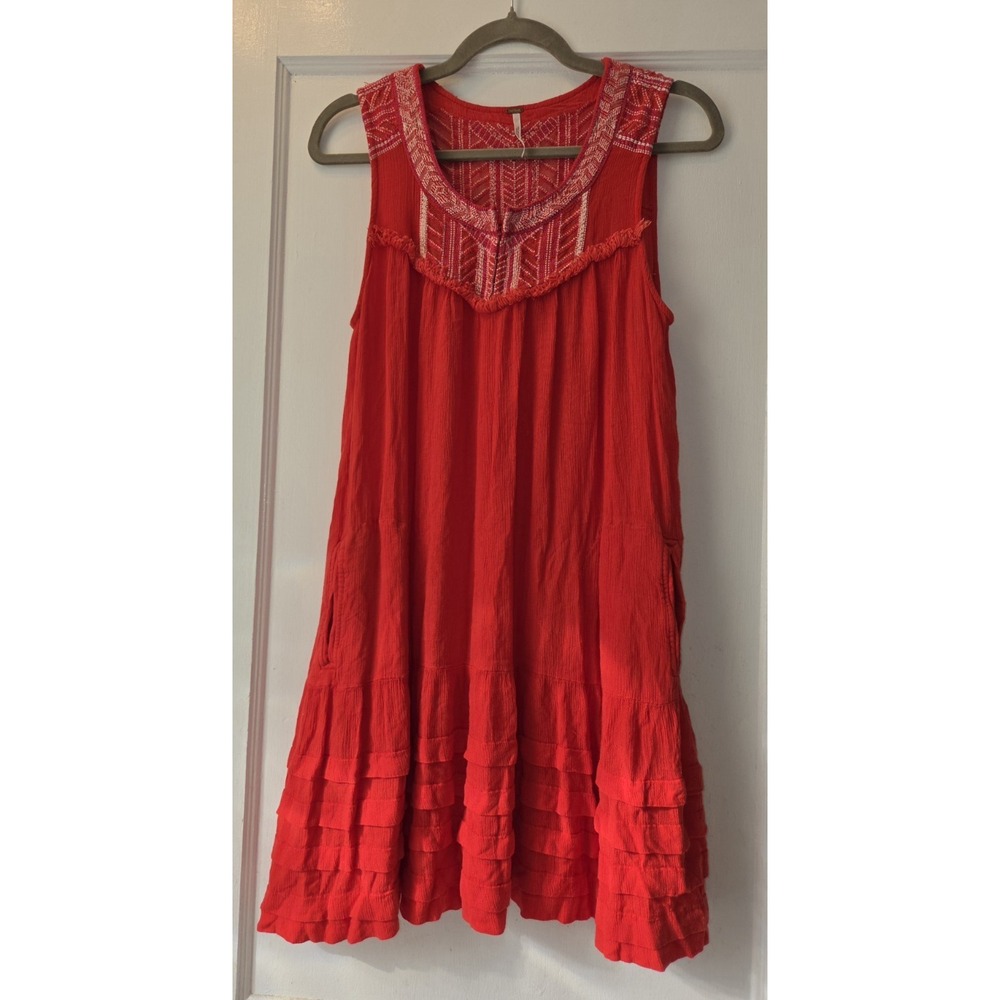 Free People City Limits Dress. Boho. Red. Ruffle. M
